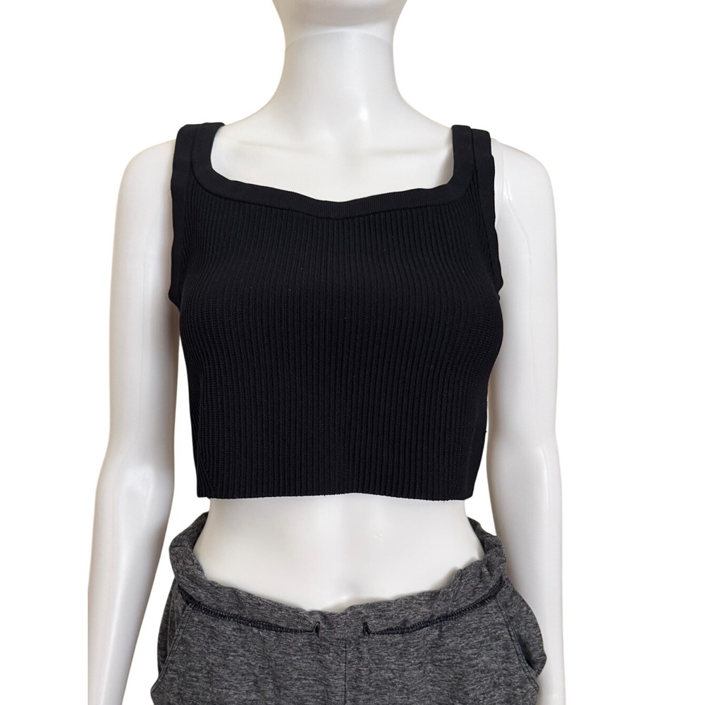 Cuts Black Nylon Ribbed Crop Tank Top Large